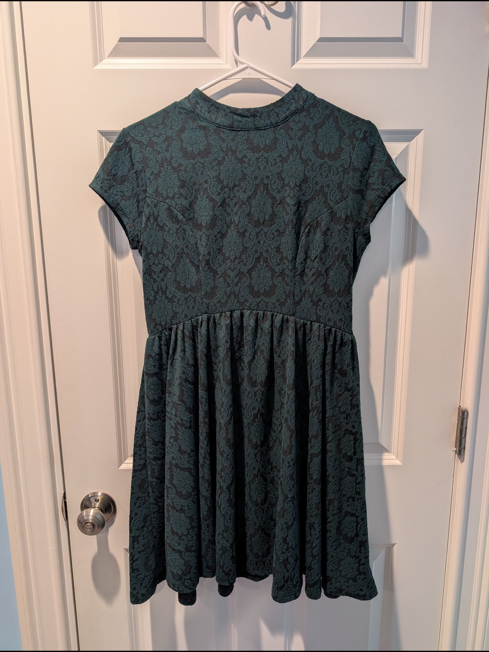 Xhilaration Dark Green Damask Fit-and-Flare Dress
